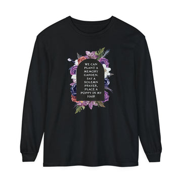 Comfort Colors Great War 'we can plant a memory garden' Floral Tombstone Unisex Long Sleeve T-Shirt - Midnights