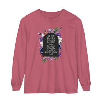 Comfort Colors Great War 'we can plant a memory garden' Floral Tombstone Unisex Long Sleeve T-Shirt - Midnights