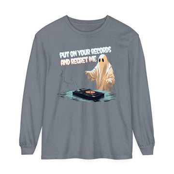 Comfort Colors High Infidelity 'put on your records and regret me' Ghost Unisex Comfort Colors Long Sleeve T-Shirt - Midnights