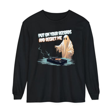 Comfort Colors High Infidelity 'put on your records and regret me' Ghost Unisex Comfort Colors Long Sleeve T-Shirt - Midnights